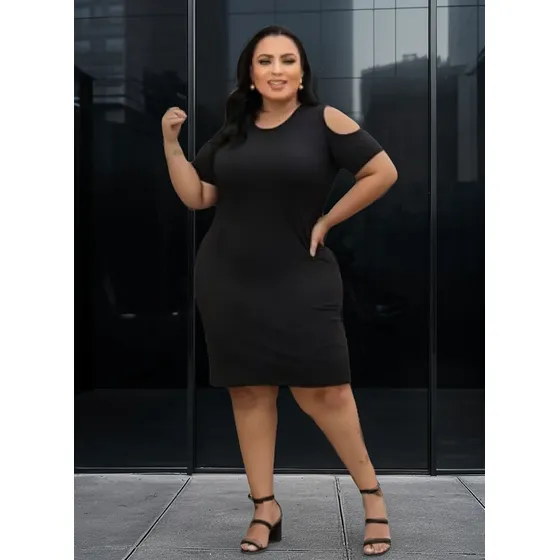 Vestido Lapis  Mid Ombro Vazado Plus Size Do Pp Ao Xxg