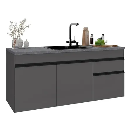 Balcão de Cozinha Gabinete Pia 150cm 3 Portas 1 Gaveta Suspenso Milano Multimóveis MP2416