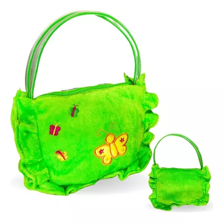 Bolsa Infantil Com Zíper Para Meninas Borboleta Macio Cor Verde Desenho Do Tecido Borboletas