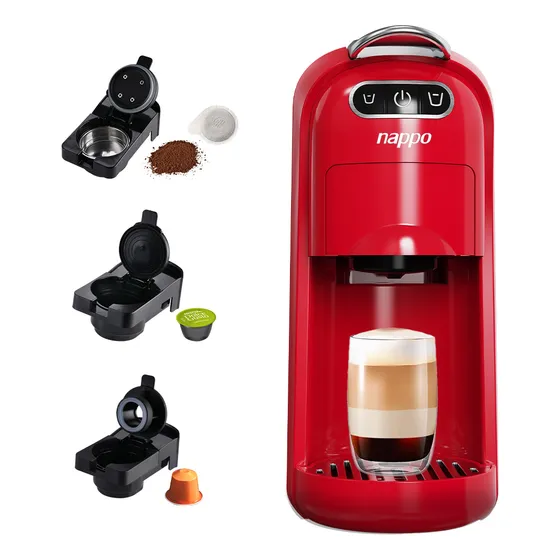 Cafetera Espresso Nappo 3 En 1 P/ Café Molido Y Multicápsula Color Rojo