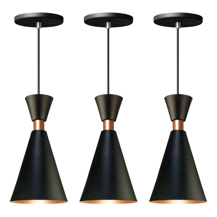 Iluminar Ambiente Kit 3 Pendente Lustre Mini Pequim 24cm Em Alumínio Preto Iluminar Ambiente Kit 3 Pendente Lustre Mini Pequim 24cm Em Alumínio Preto