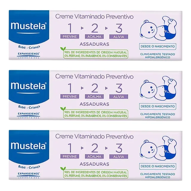 Kit 3un Creme Para Assaduras Mustela 123 108g