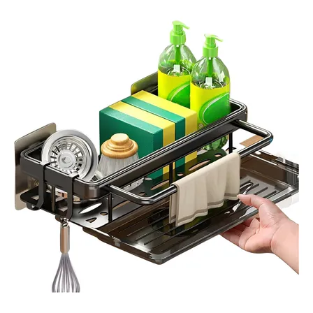 Pia Porta Detergente Esponja Suporte Cozinha Não Fura Parede Preto