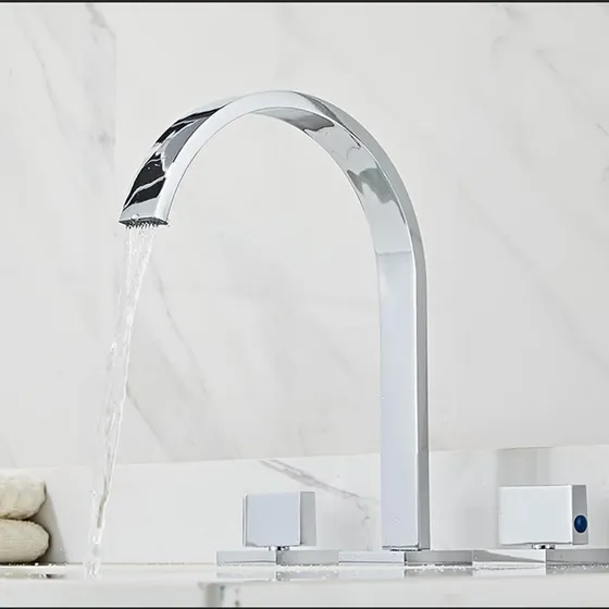 Grifo Baño 3 Orificio Doble Manija Caño Ancho Cascada Prueba