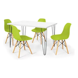 Mesa De Jantar Hairpin 130x80 Branca + 4 Cadeiras Eiffel Mesa De Jantar Hairpin 130x80 Branca + 4 Cadeiras Eiffel