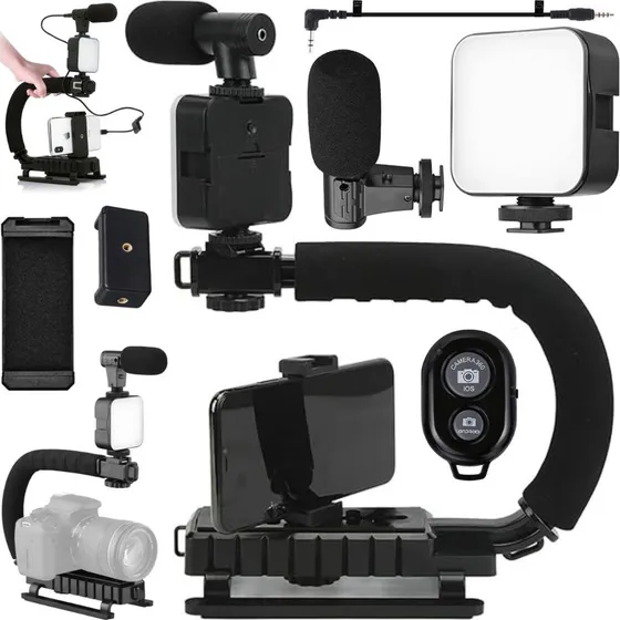Suporte Estabilizar Camera Celular iPhone Luz Led Microfone