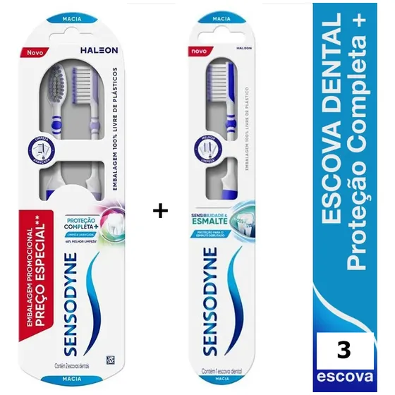 Escova Dental Sensodyne Haleon Macia Proteção Completa Kit 3