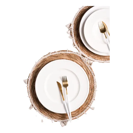 Juego Set X2 Plato Playo Porcelana Blanca Diseño Elegante