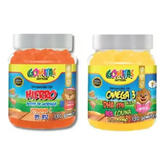 Pack Hierro + Omega Para Niños 130 Unid C/u Gomitas Sottcor