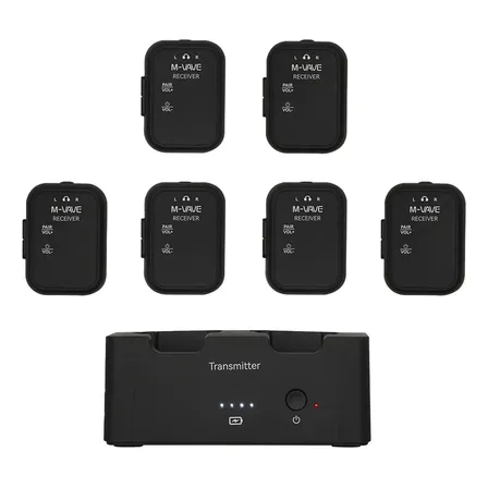 6 Receptor Y 1 Transmisor M-vave Wp-12 Monitoreo Deaudio - 2,4 Ghz, Transmision Audio 24 Bit/48khz, Alcance 30 M, Baterialarga Duracion 24h