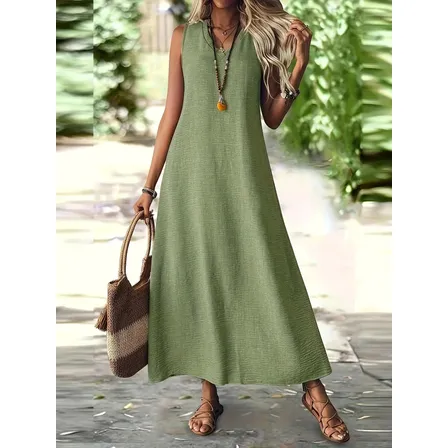 Vestido Largo Sin Mangas Con Cuello En V Para Mujer