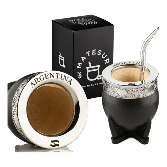 Mate Imperial Deluxe Acero Personalizado Grabado + Pico Loro Color Negro