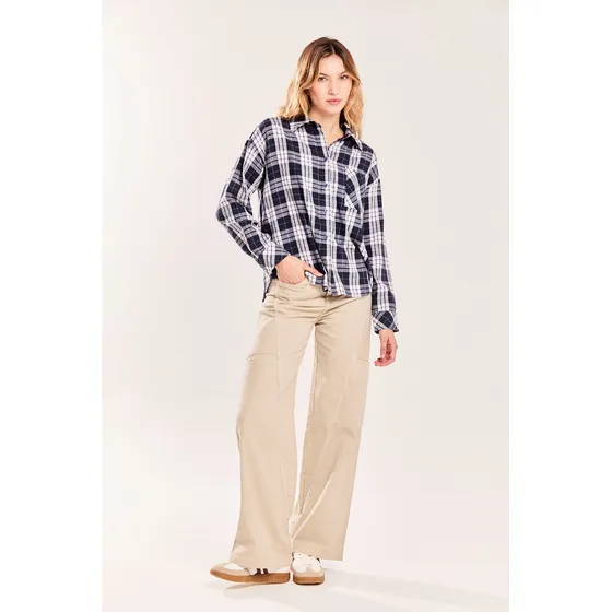 Camisa Oversize Manga Larga  Midnight Blue Koxis Mujer