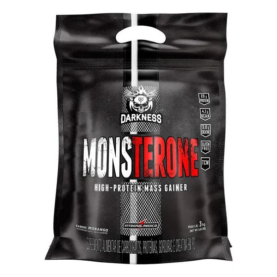 Monsterone Morango 3kg Darkness - 20g Proteína, Creatina e Energia Sustentada para Crescimento Muscular e Performance