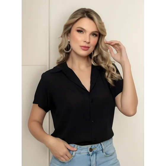 Camisa Feminina Manga Curta Com Botão Ref. 15646