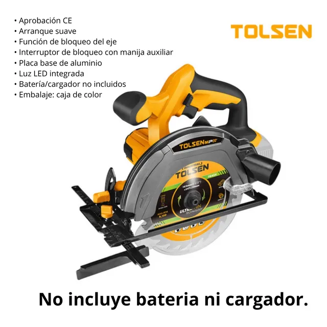 Sierra Circular Inalámbrica 20v 6 1/2pul Sin Bat/carg Tolsen