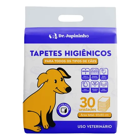 Tapete Higiênico Cães Premium Dr. Jupininho 60x60cm - 30 Un Branco