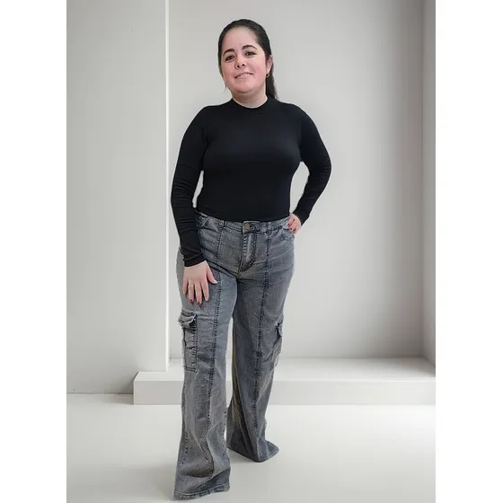 Pantalón Jean Ancho New Cargo Línea Gris Talles Grandes