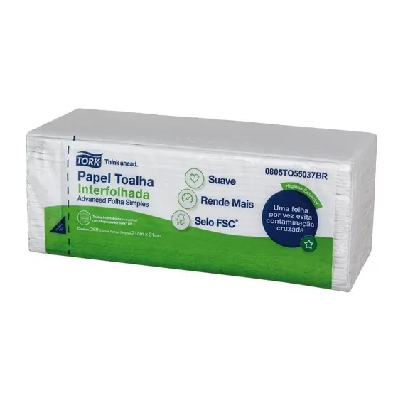 Papel Toalha Interfolhada Tork Folha Simples Com 260 Folhas