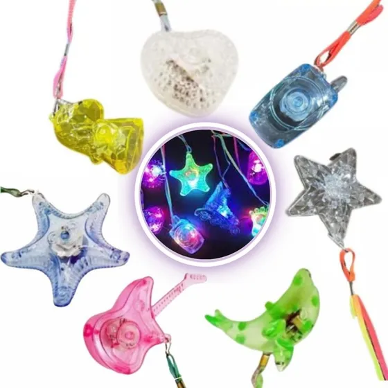 Kit 10 Colar Pisca Estrela Adereços Festa Brilha No Escuro