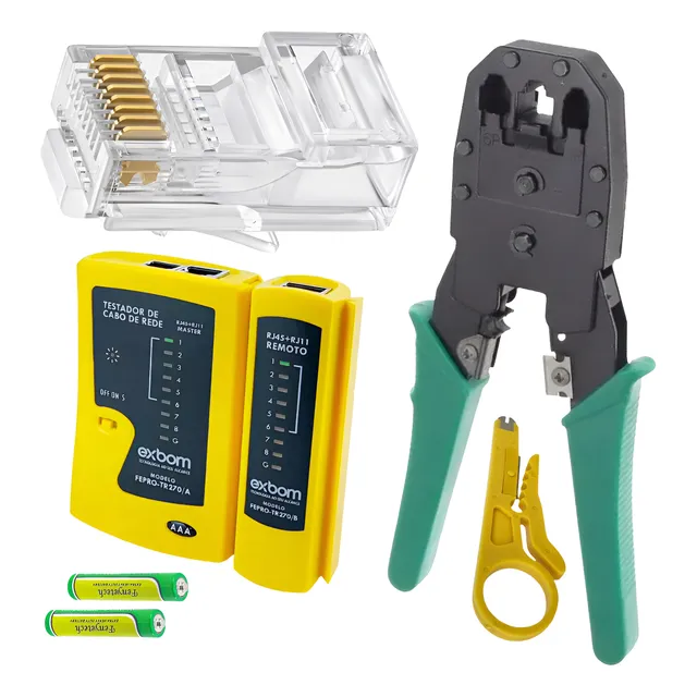 100 Rj45 + Alicate De Crimpar + Testador De Rede + Decapador