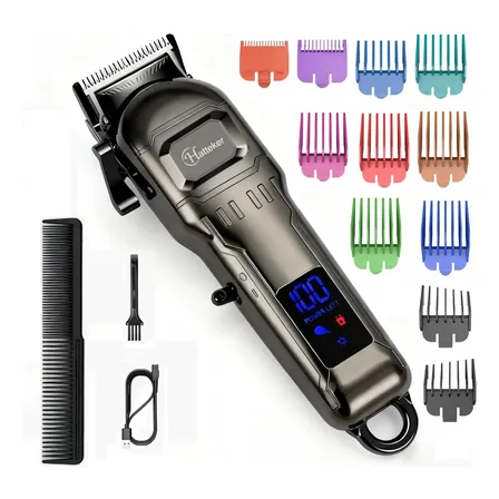 Cortador De Pelo Eléctrico Hatteker Con Brazo Oscilante Retr Plateado