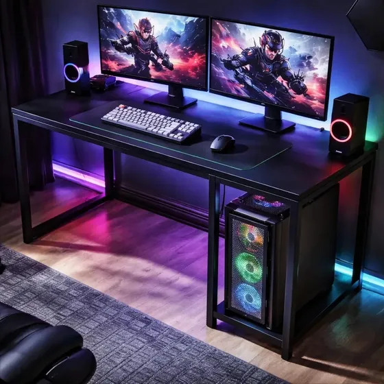 Escrivaninha Gamer Tóquio Industrial Preta com Suporte para CPU
