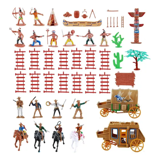 Juego De Vaqueros E Indios Americanos Nwfashion 55 Piezas