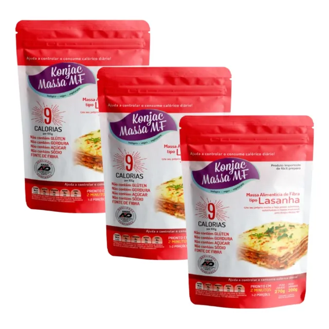 Kit 3 - Lasanha Konjac Massa Mf 9 Kcal Por 100g - 3x270g