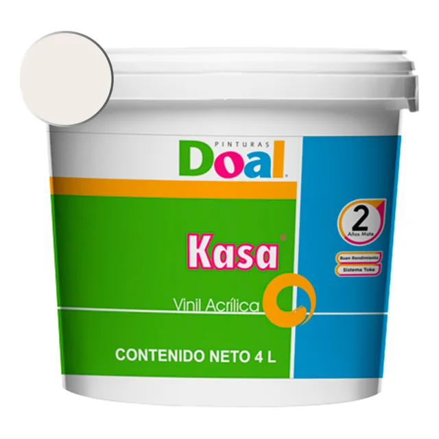 Galon Pintura Vinil-acrilica Doal Kasa 4 Litros Lavable Interiores Y Exteriores 2 Años Blanco Ostion