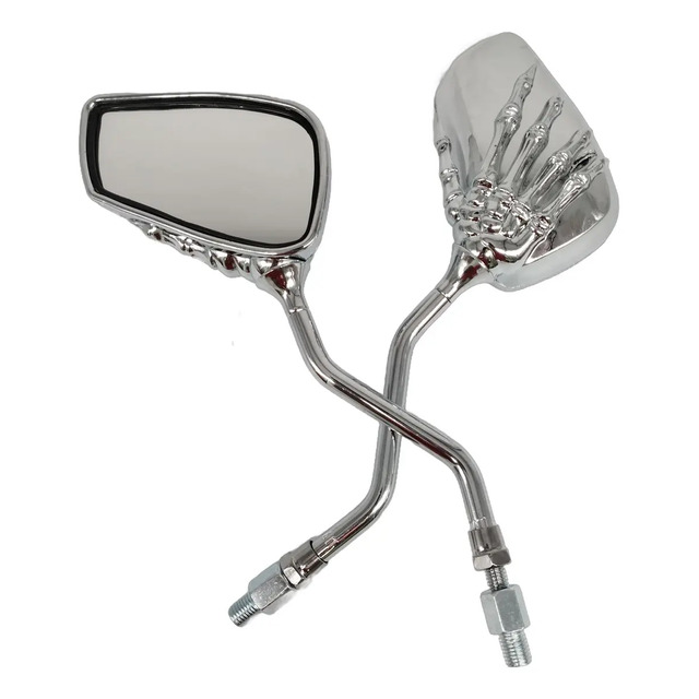 Par De Retrovisor Skull Mao De Caveira Cromado Par De Retrovisor Skull Mao De Caveira Cromado