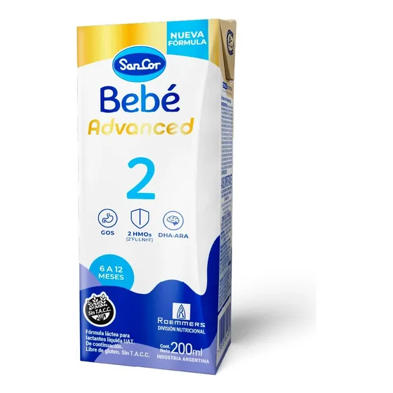 Sancor Bebe 2 Advanced 200ml Pack X 12 Bricks - 6 A 12 Meses