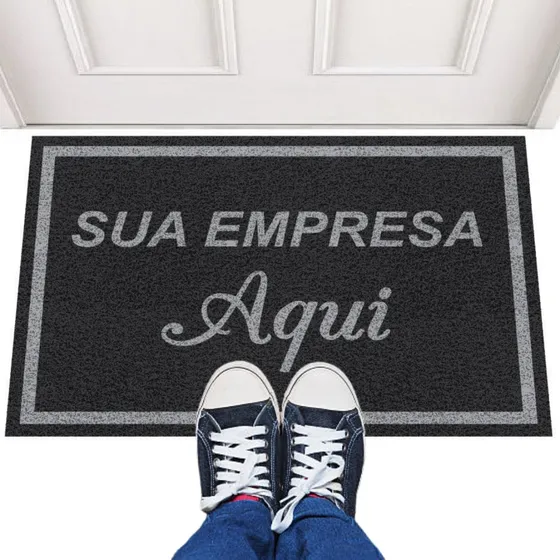 Tapete Capacho 80x60 Personalizado Empresa Loja Comércio Comprimento 90 Cm Cor - Desenho Do Tecido Trama Vinílica 13mm Emborrachado Antiderrapante Largura 60 Cm
