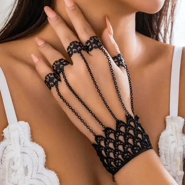 Hermosa Pulsera Con Anillos Color Negro Tendencia 2024