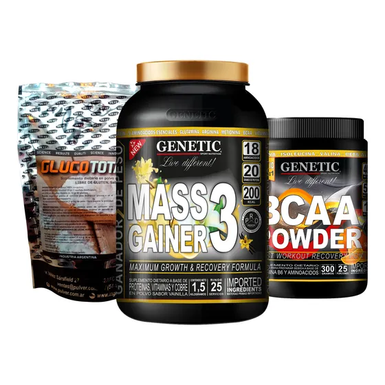 Aumento Muscular Mass Gainer Glucototal Bcaa Powder Genetic