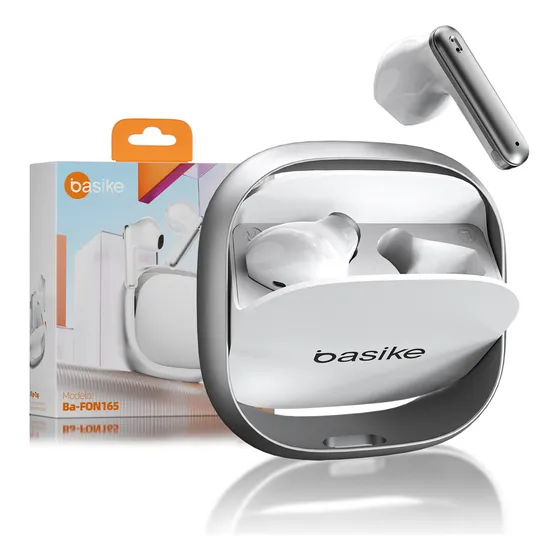 Fone de ouvido Basike tws estéreo sem fio 5.4 bluetooth com enc fone in ear cancelamento de ruido ipx4 à prova d'água ldeal para esportes escritório telefone e trabalho remoto cor branco Ba-FON165