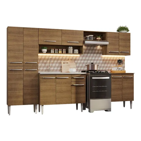Armário Cozinha Completa 293cm Com Pia Emilly Madesa 08 R Cor Rustic