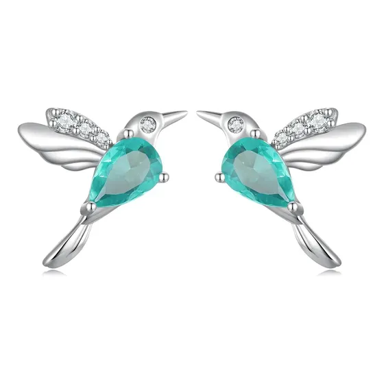 Aros Plata 925 Colibri Pajaro Verde Hummingbird / Todojoyas