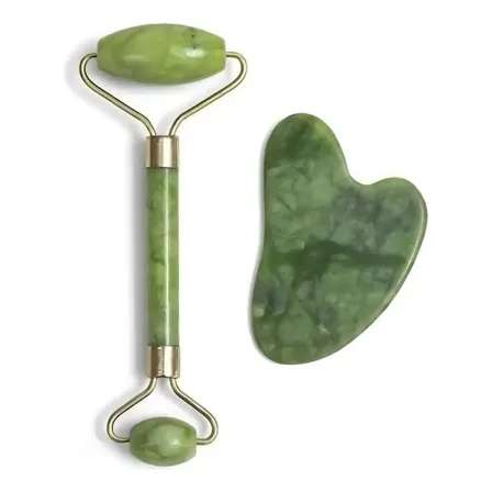 Rolo Pedra De Jade Com Placa Guasha Facial Cor Verde