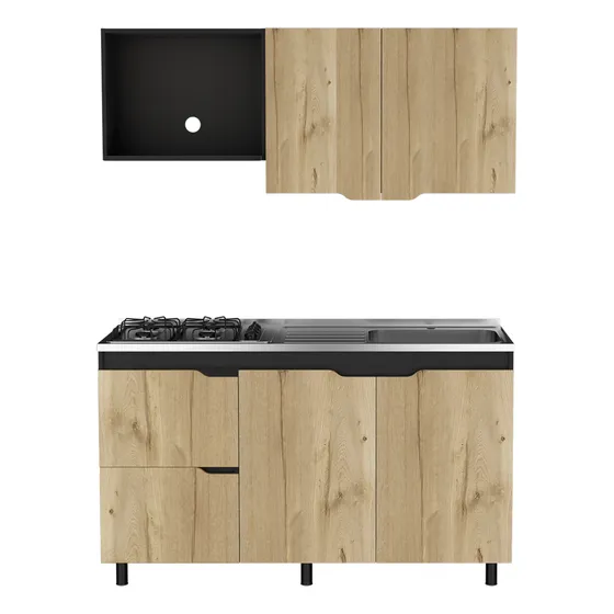 Cocina Maui Duna Y Wengue 150x60cm Con Mesón Estufa Y Pozuel
