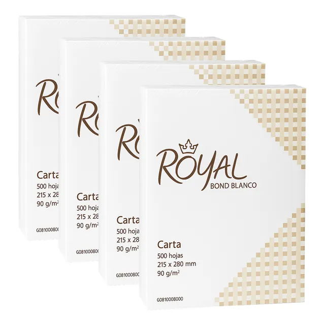 Papel Bond 90gr Carta Royal 4 Paquetes De 500 Hojas Extra Bl Extra Blanco