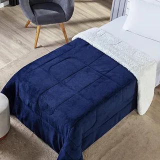 Bia Enxovais Coberdrom Cobertor Sherpa Dupla Face Solteiro Cor Azul D
