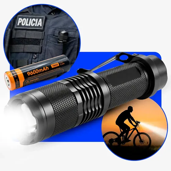 Lanterna Tática Militar Compacta Recarregável Bolso Aluminio Resistente Água Zoom Telescópico Uniled