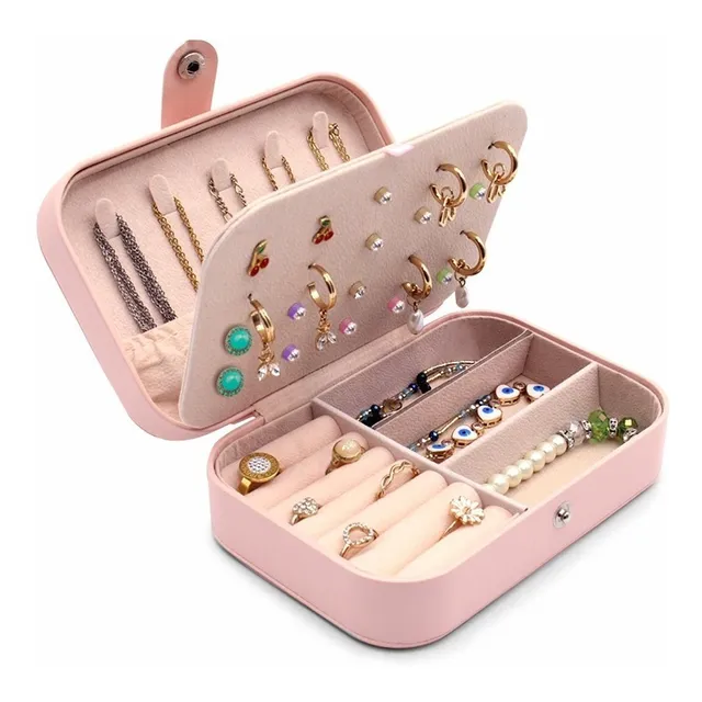 Organizador Joyas Estuche Aretes Anillos Alhajero Color Rosa