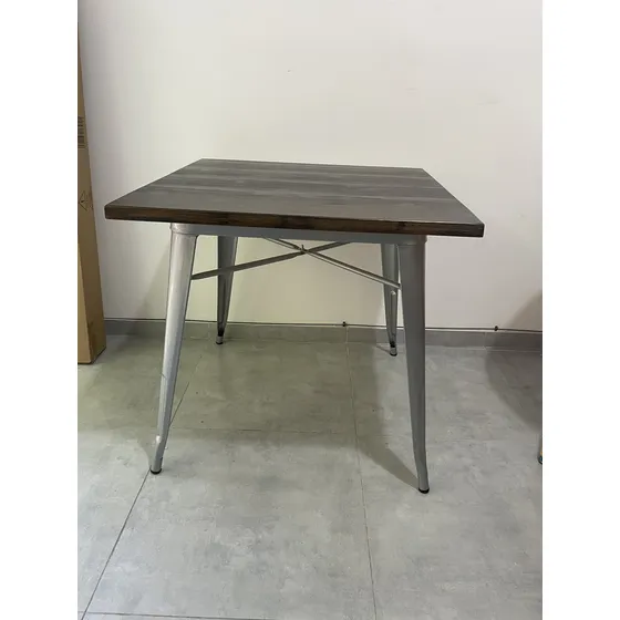 Mesa Tolix Plateada Tapa Madera