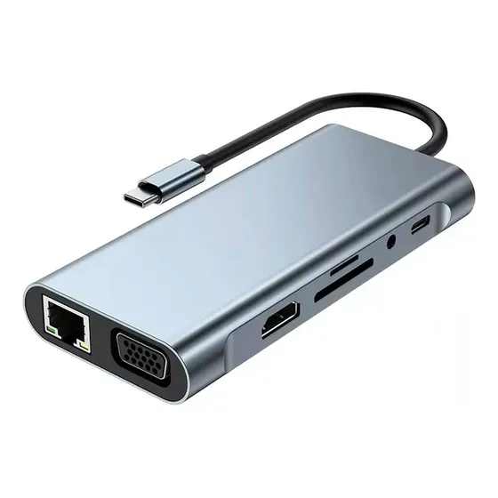 Hub Adaptador 10 Em 1 Tipo C Usb 3.0 Sd Tf Hdmi Rj45 Vga