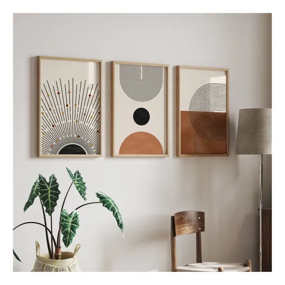 Cuadros Nordicos 60 X 40 Set X3 Marco Y Vidrio T055m