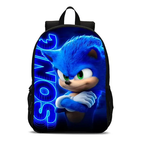 Mochila Escolar Infantil Sonic Azul Com Estampa 3d Brilhante
