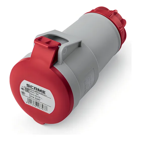 Ficha Industrial Hembra Acople Scame 3p+n+t 32a 6h Ip44 Color Rojo