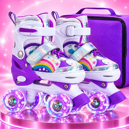 Patins Infantil Menina Led Iluminado Arco Iris 4 Rodas Lindo 28-32 Roxo